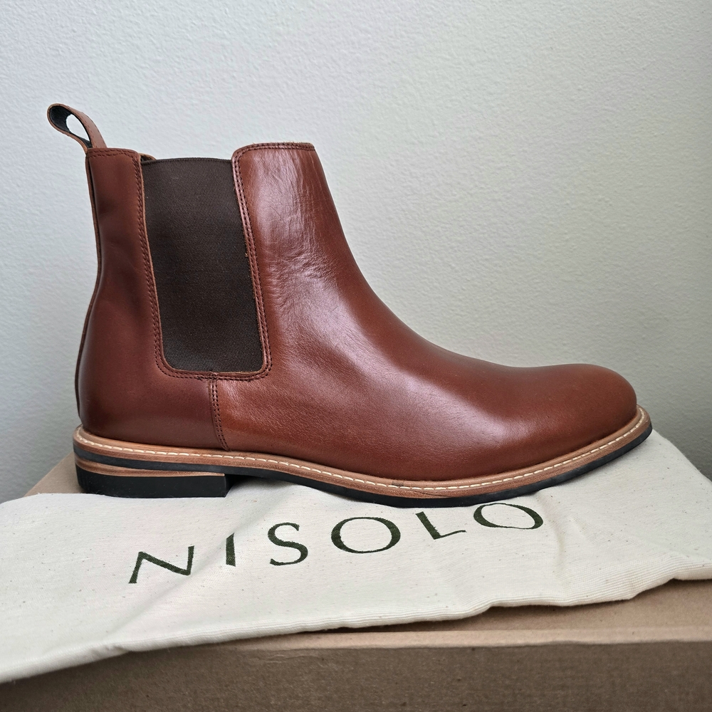 Nisolo Mens Leather All Weather‎ Brandy Classic Chelsea Boots Brown Size 12
